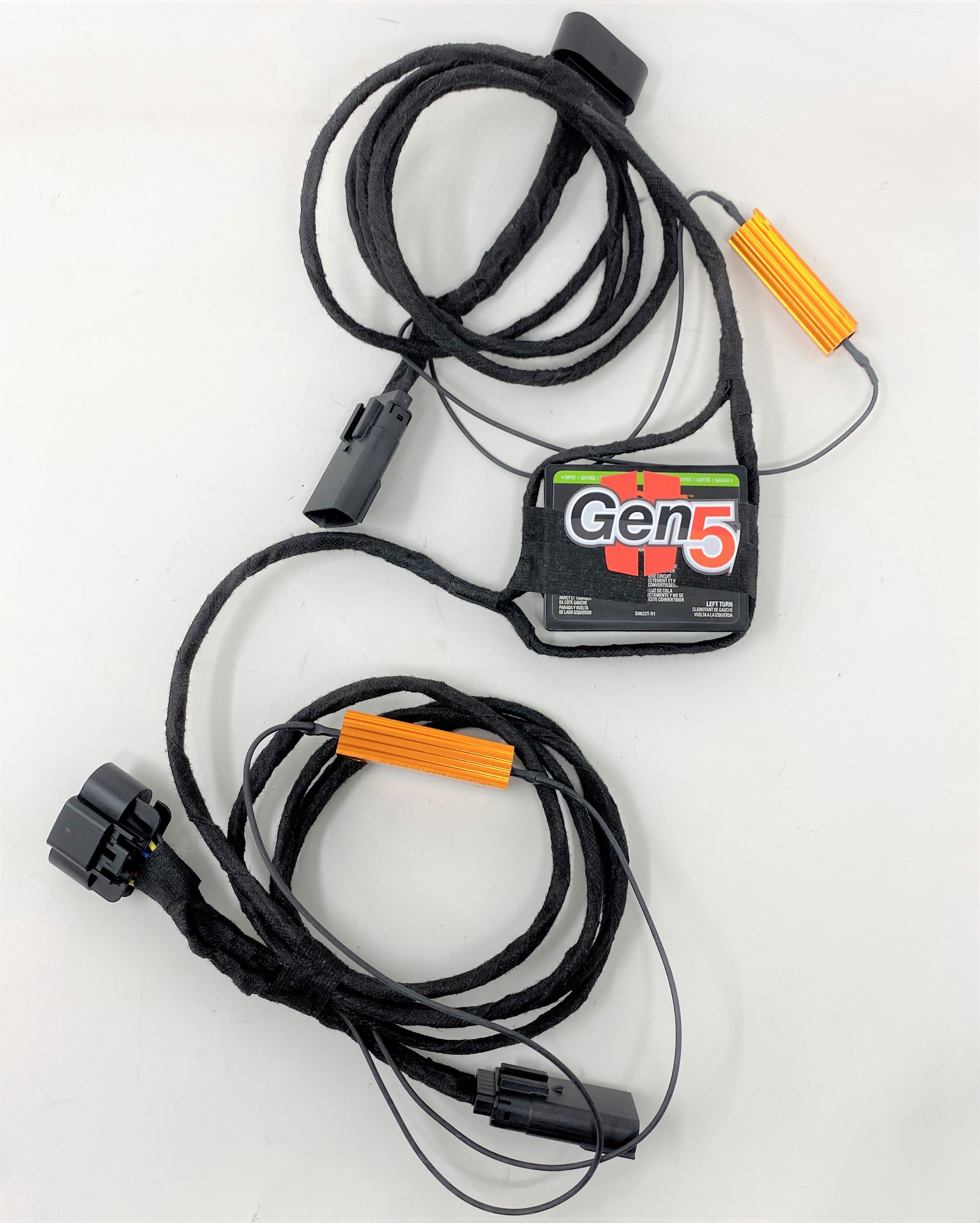 Gen5DIY P&P harness for 2008-2014 and 2015-2020 Cadillac Escalade taillight upgrade, shown with wiring and connectors.