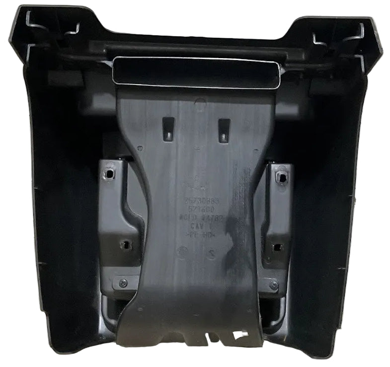 Used black center console cup with opening door for Chevrolet Express and GMC Savana van, OEM part P#25730883.