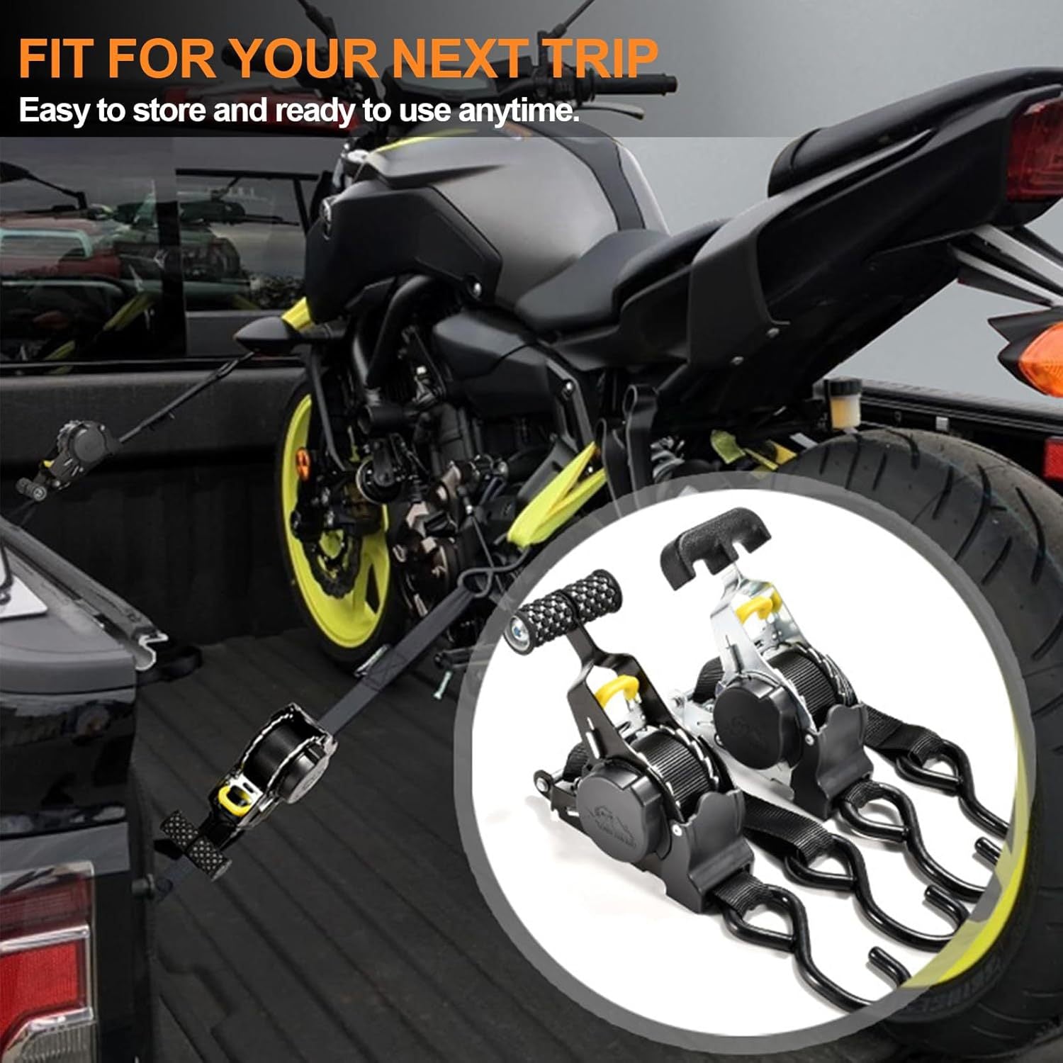 Gm Service Guy auto cargo straps with ratchet tensioner for motorcycle and vehicle load securing, featuring retractable belts and durable design.