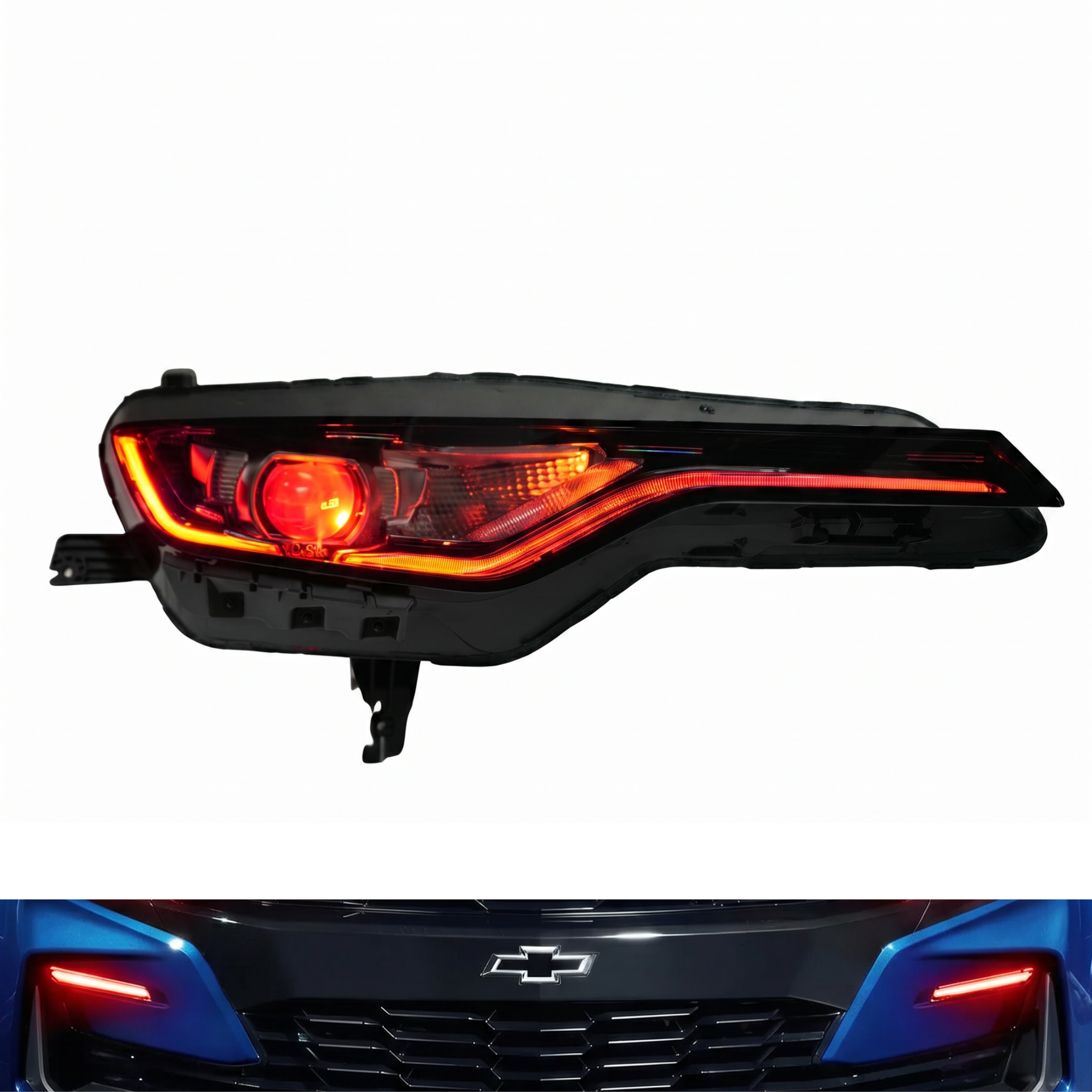 Chevrolet Camaro RS/SS RGBWA DRL boards with RGB halo and demon eye accents, compatible with 2019-2024 models