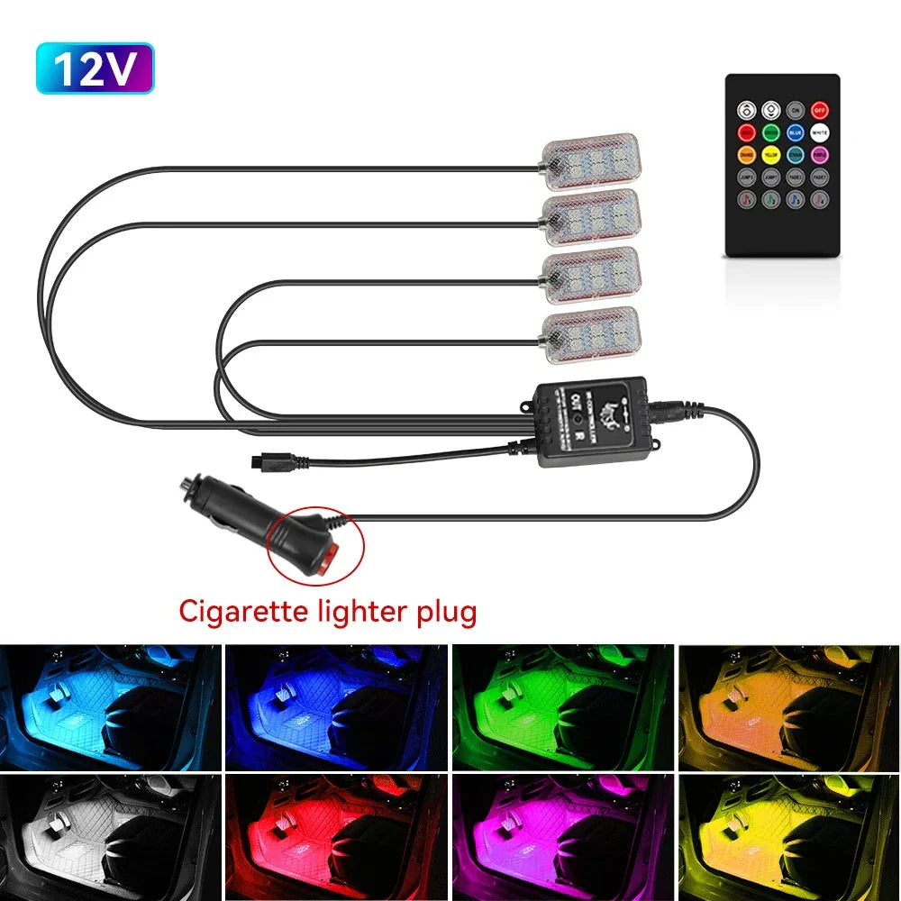 LED Car Interior Ambient Lights Kit - RGB Foot Strip Lighting with Remote & App Music Control Econic Blanks