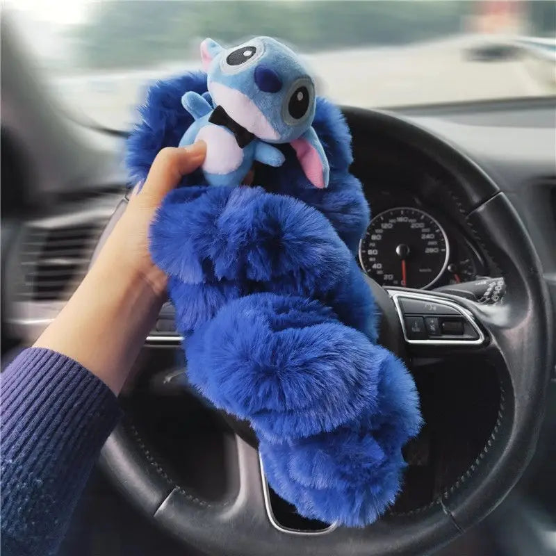 Stitch Plush Steering Wheel Cover – Universal Stretch Winter Warm Car Accessory FanzyMarket