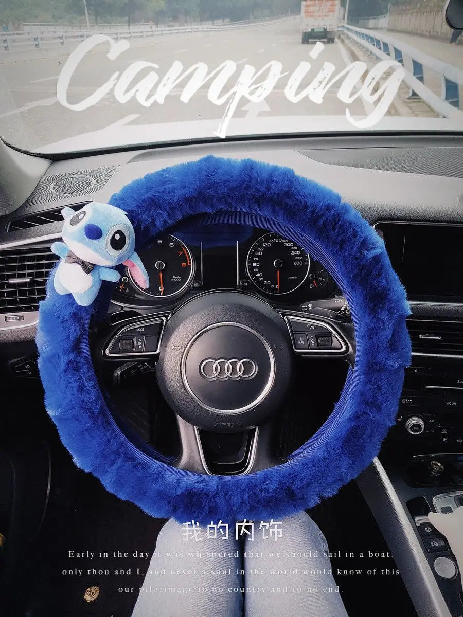 Stitch Plush Steering Wheel Cover – Universal Stretch Winter Warm Car Accessory FanzyMarket