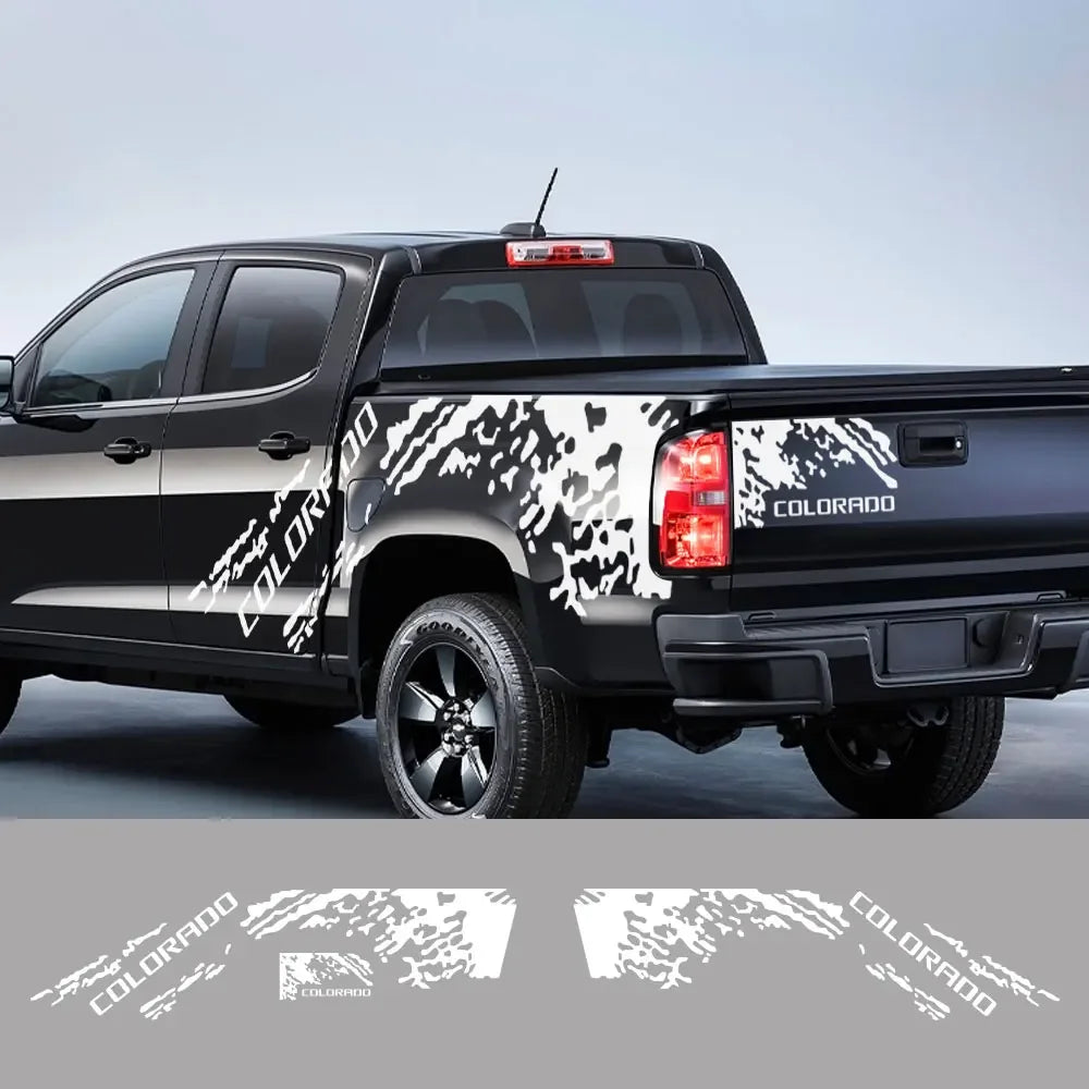 Three-piece matte vinyl splash grunge body side decal for Chevrolet Colorado Z71 by Quality Prints USA.