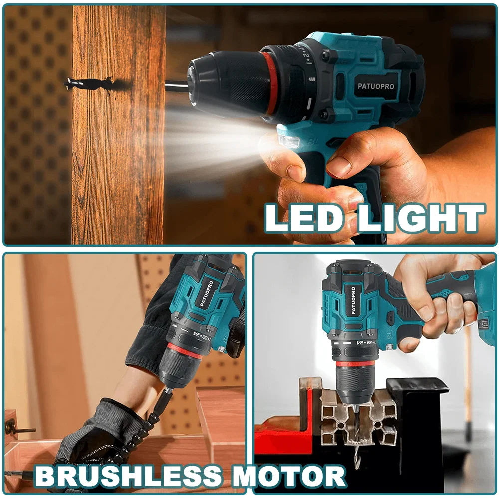 Brushless Cordless Drill 2-Speed - 3/8 in (0.8–10 mm) Keyless Chuck - 21+1 Torque - Compatible with 18V Slide Batteries (Battery Not Included) FanzyMarket