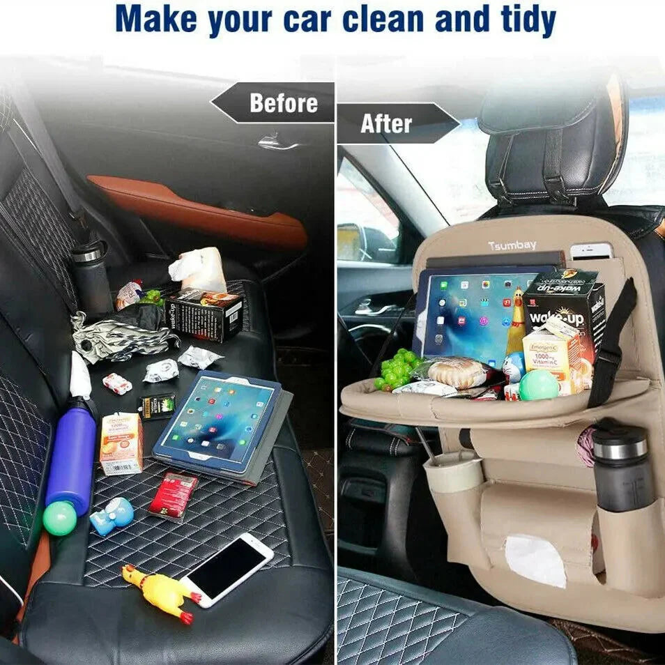 Car Seat Back Organizer with Foldable Table Tray – PU Leather Storage Econic Blanks