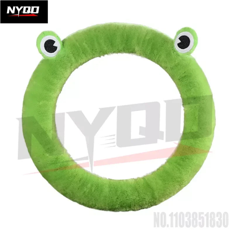 Plush Wool Steering Wheel Cover, Cartoon Frog Short Fur Car Wheel Protector, Fits 35–42 cm (13.8–16.5 in) FanzyMarket