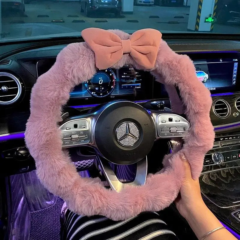 Plush Velvet Steering Wheel Cover – Soft Winter Car Handlebar Cover for Women, Cute High-End Interior Accessory FanzyMarket