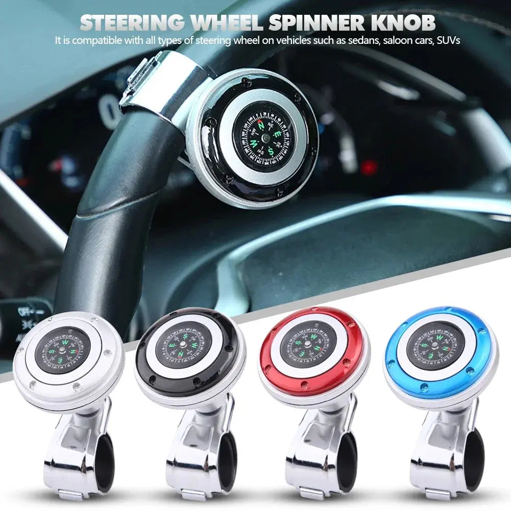 Steering Wheel Spinner Knob with Compass Universal 360 Degree Rotation Metal Power Handle Ball Booster for Car Vehicle Auto Gm Service Guy
