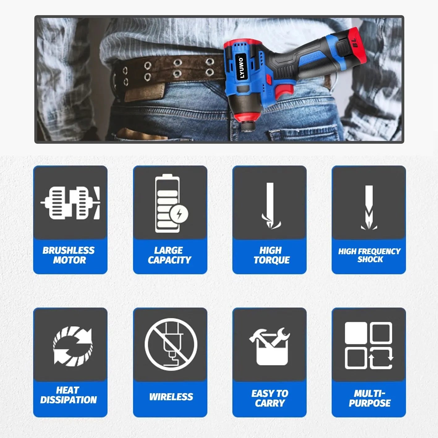Brushless 16.8V Cordless Electric Screwdriver, 160 Nm Torque Impact Drill, Multi-Function FanzyMarket