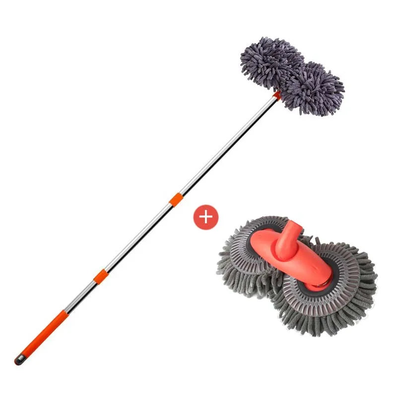 LEIBOO Car Washer Mop Foam Wash Chenille Brush Double Brush Head Roof Window Cleaning Maintenance Three-Section Telescopic Mop Econic Blanks