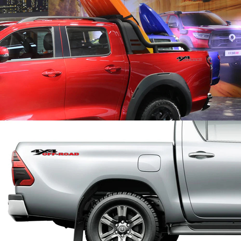 4x4 off-road graphic decal for Ford F-150, Silverado, Sierra, RAM, Dmax, two-piece vinyl trunk sticker by Quality Prints USA