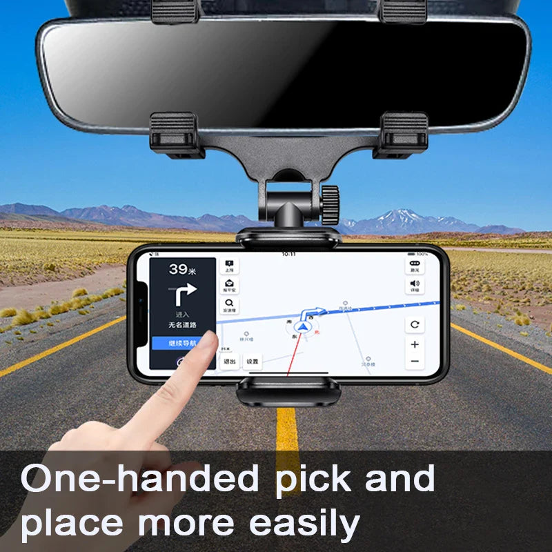 SEAMETAL Rearview Mirror Phone Holder for Car Free Rotation Adjustment Phone Mount Stable Gripper Smartphone Navigation Bracket Econic Blanks