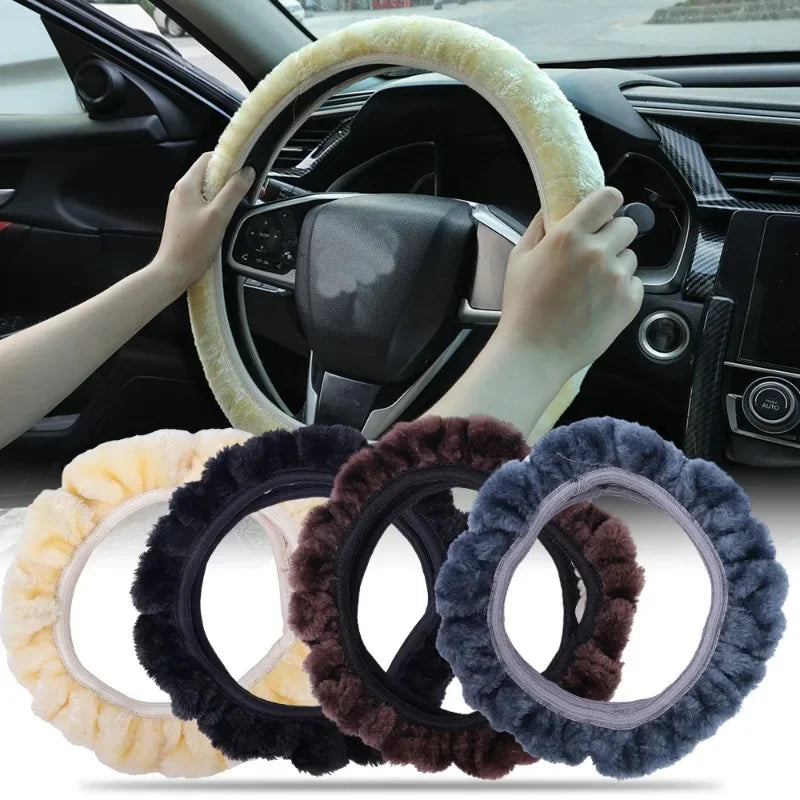 Plush Steering Wheel Cover 38 cm (15 in) Thick Winter Warm Non-Slip Soft Universal Fit for Most Cars FanzyMarket