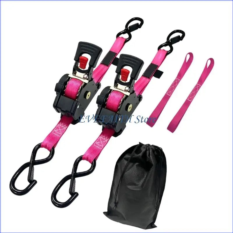 Gm Service Guy 124B retractable motorcycle ratchet straps for off-road lashing, showing the straps and locking mechanism.