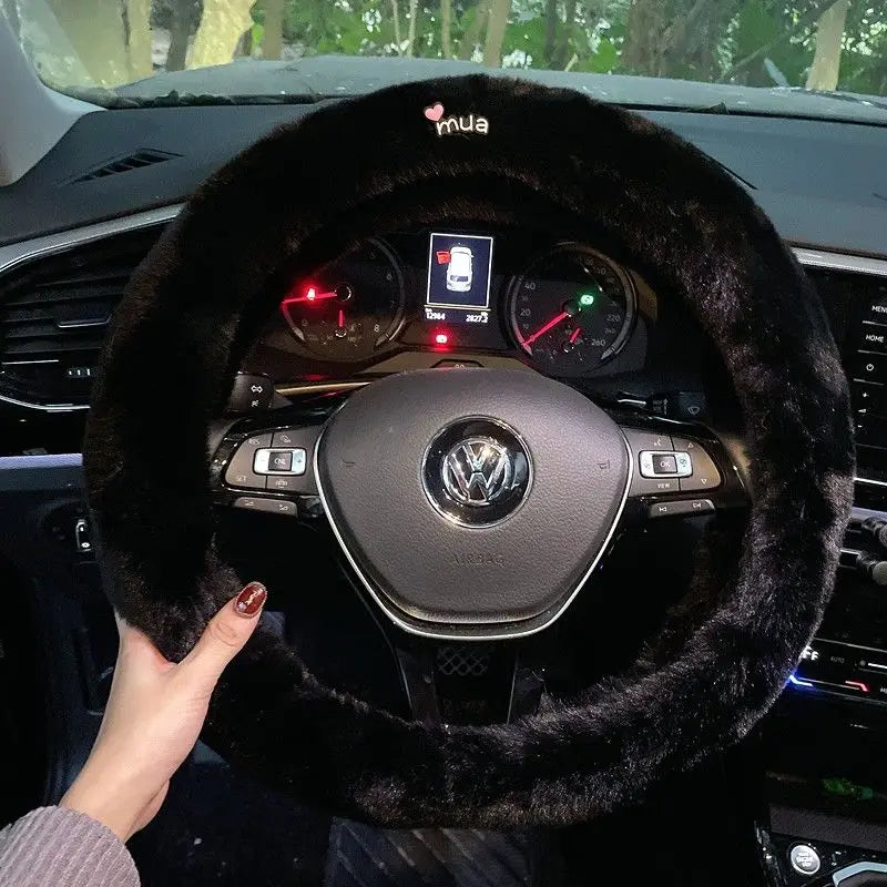 Cute Cartoon Fur Steering Wheel Cover Winter Warm Car Handle Cover for Women FanzyMarket