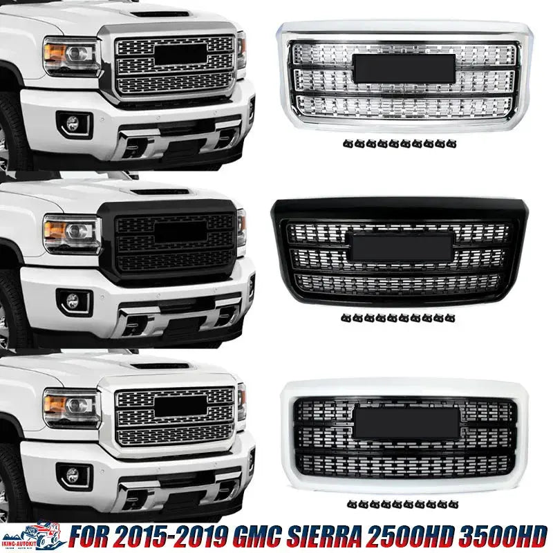 Magickit 2015-2019 Front Centre Grille for GMC Sierra 2500HD 3500HD Bumper Upper Hood Grille Honeycomb Grill Gm Service Guy