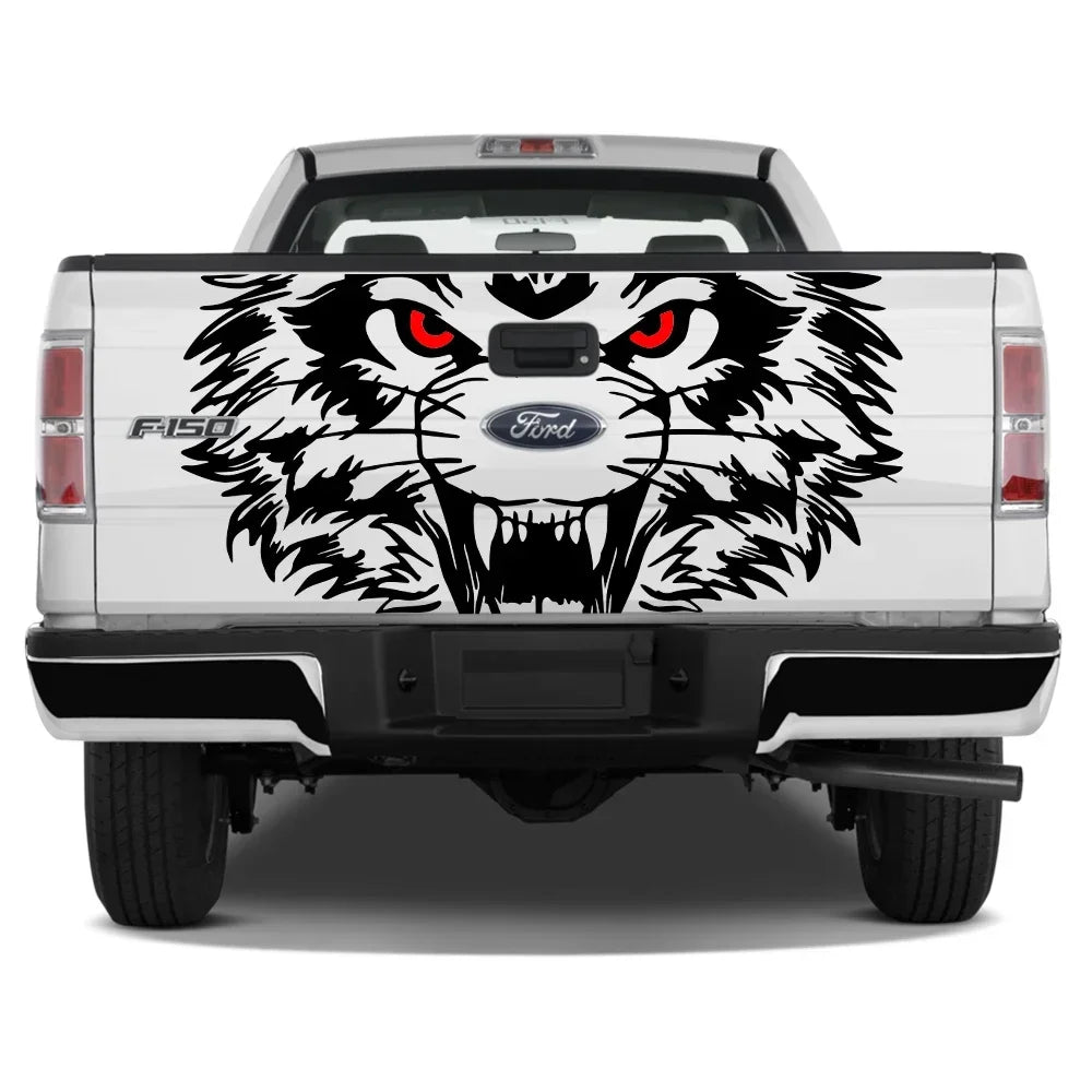 Tiger Tailgate graphic decal for trucks, featuring a tiger tail design, suitable for Ford F-150, Silverado, RAM, Toyota Hilux, and more.