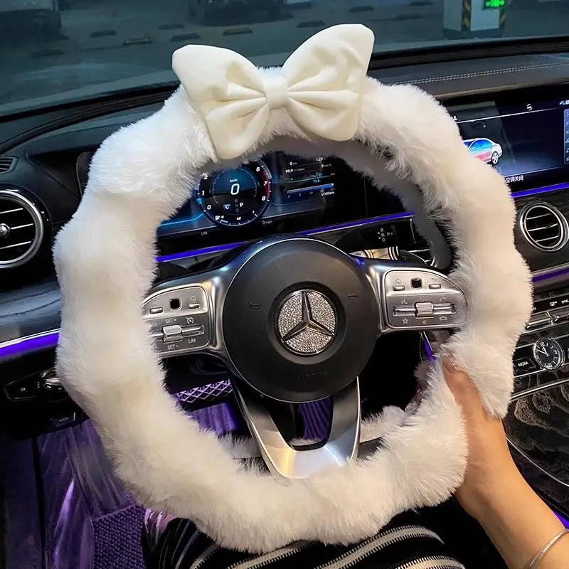 Plush Velvet Steering Wheel Cover – Soft Winter Car Handlebar Cover for Women, Cute High-End Interior Accessory FanzyMarket