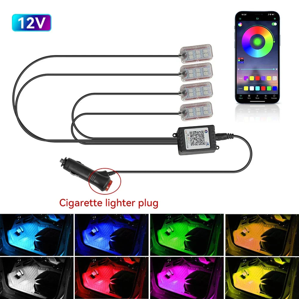 LED Car Interior Ambient Lights Kit - RGB Foot Strip Lighting with Remote & App Music Control Econic Blanks