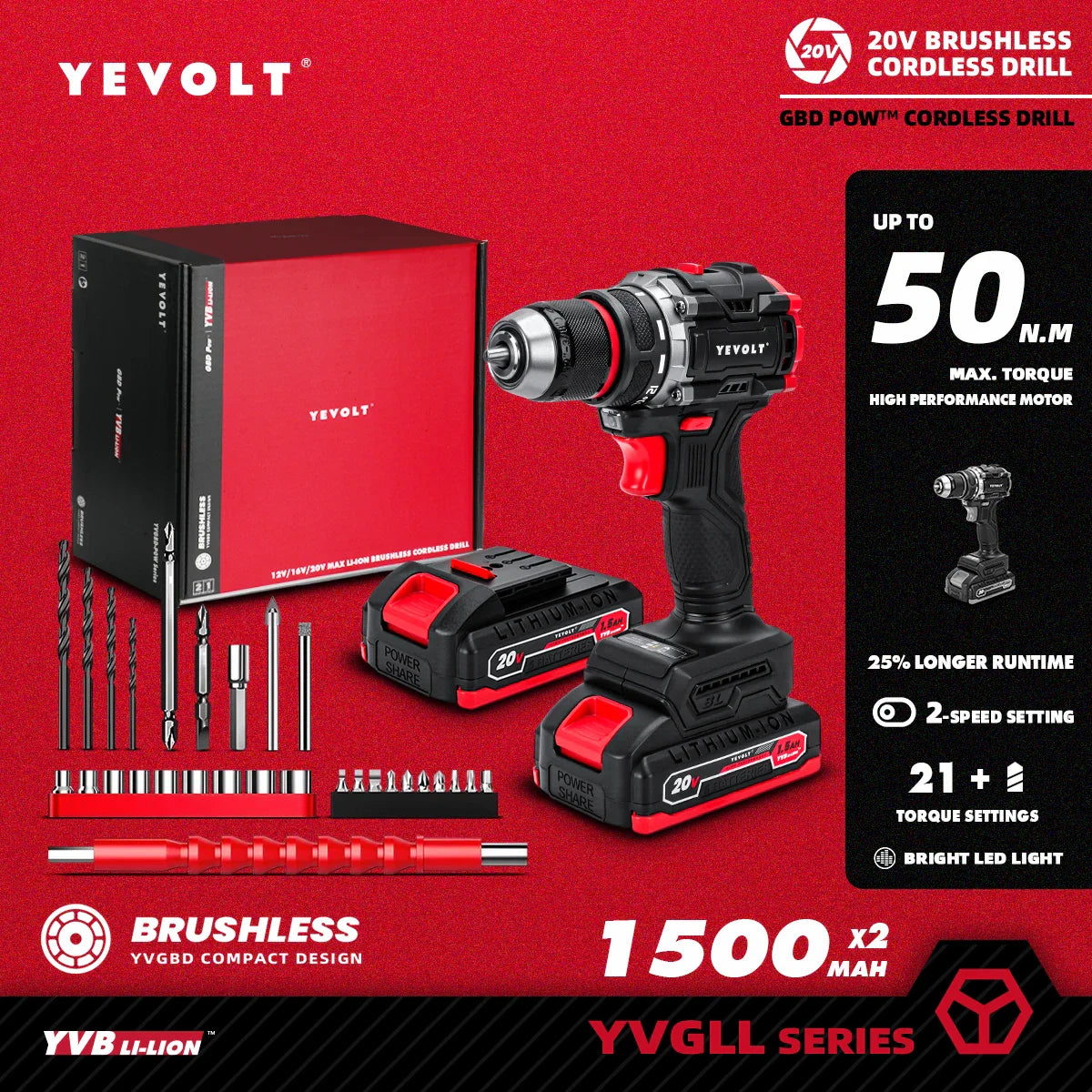 20V Brushless Cordless Drill Driver, Compact 21+1 Torque Keyless 3/8\" (0.8–10mm) Handheld Screwdriver with LED FanzyMarket