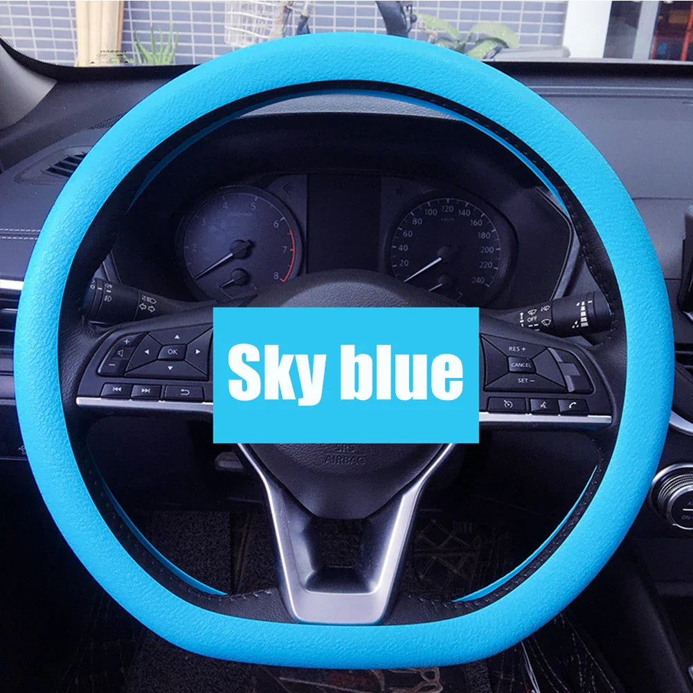 Universal Silicone Steering Wheel Cover – Elastic Non-Slip Grip, Fits 36–40 cm (14–16 in) Wheels, Multi-Color Car Accessory FanzyMarket
