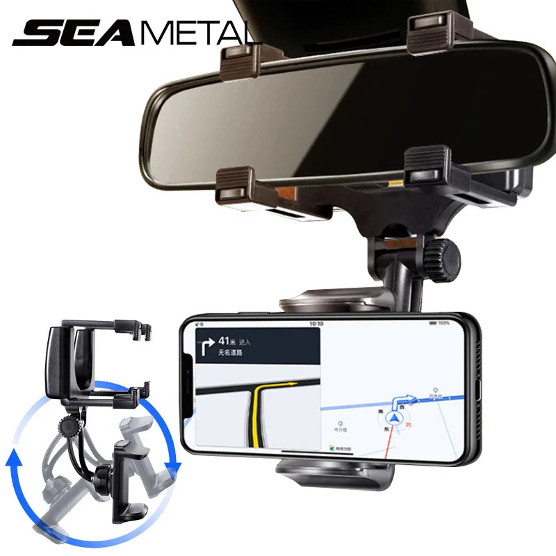 SEAMETAL Rearview Mirror Phone Holder for Car Free Rotation Adjustment Phone Mount Stable Gripper Smartphone Navigation Bracket Econic Blanks