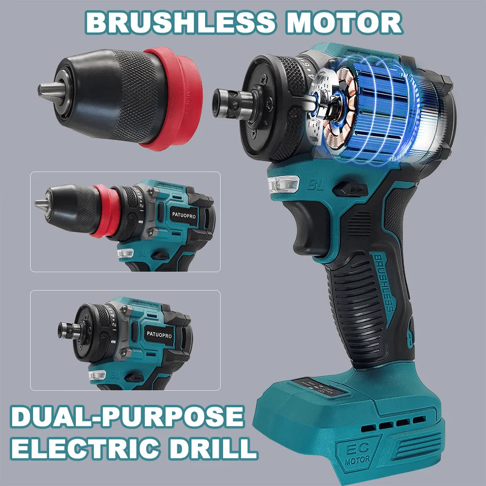 2-in-1 Cordless Brushless Drill Driver 10mm Chuck, Compatible with 18V Li‑Ion Batteries (Battery Not Included) FanzyMarket