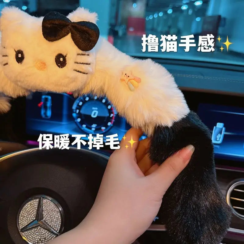 Kawaii Cat Plush Steering Wheel Cover – Winter Warm Soft Car Wheel Cover, Cute Interior Accessory FanzyMarket