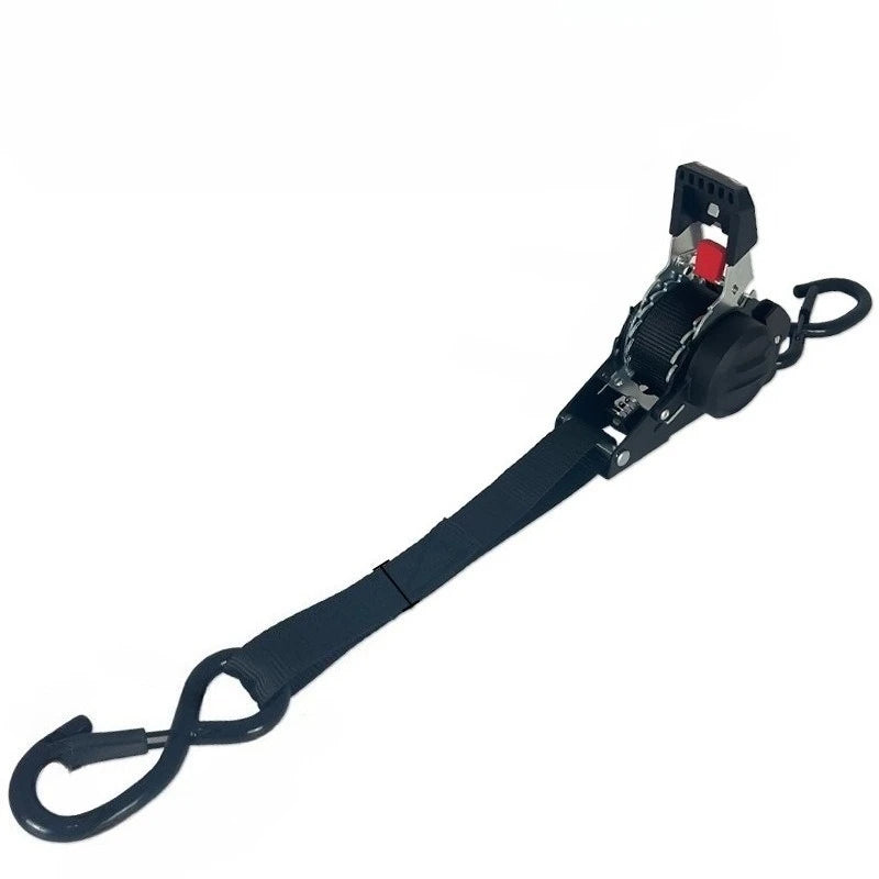 Gm Service Guy auto cargo straps with retractable belts and ratchet tensioner for motorcycle and car load securing.