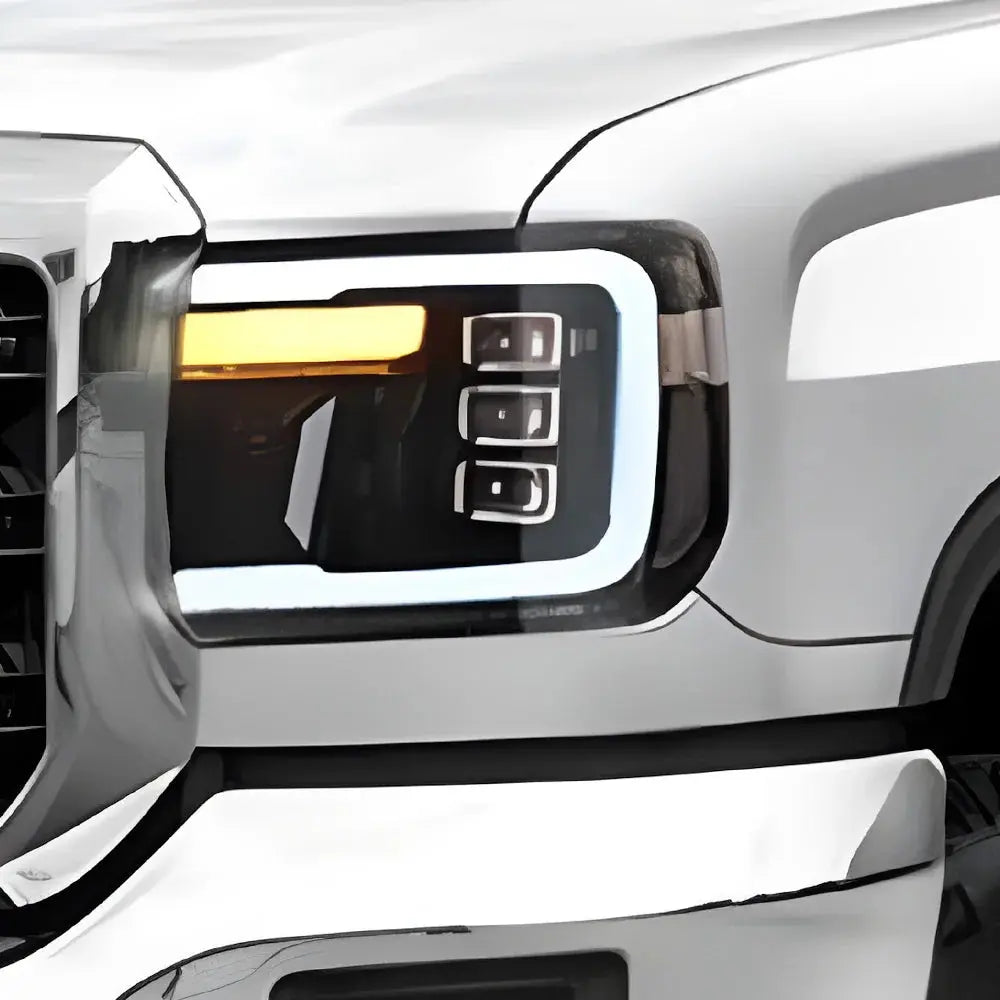 GMC Sierra 2007-2013 LED headlight assembly with dynamic triple lens, high-quality front headlights by Gm Service Guy