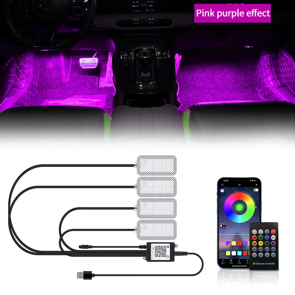 LED Car Interior Ambient Lights Kit - RGB Foot Strip Lighting with Remote & App Music Control Econic Blanks