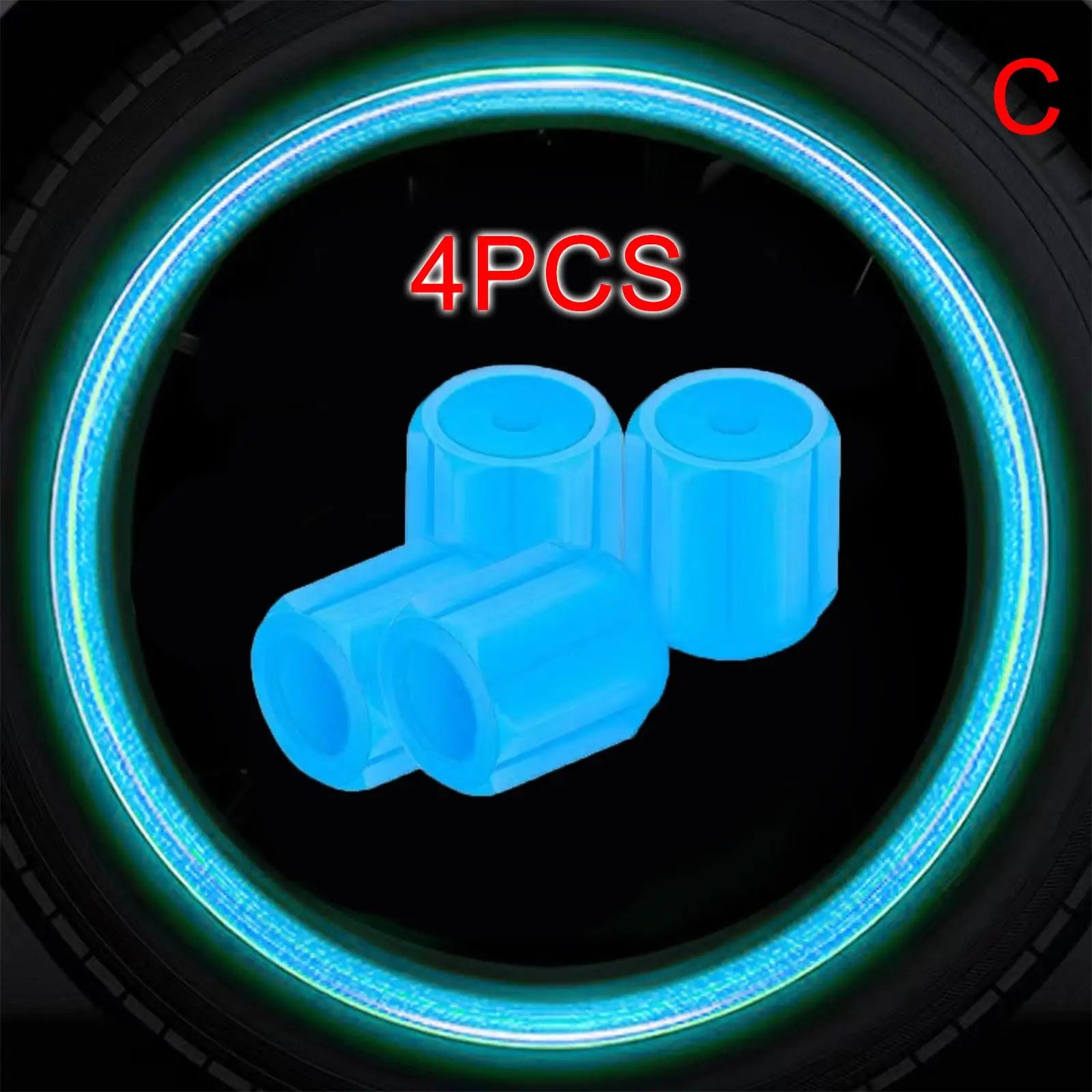4-Pack Luminous Tire Valve Stem Caps 16×12×12mm (0.63×0.47×0.47 in) Glow-in-the-Dark Rhinestone Wheel Caps for Car Motorcycle Bike FanzyMarket