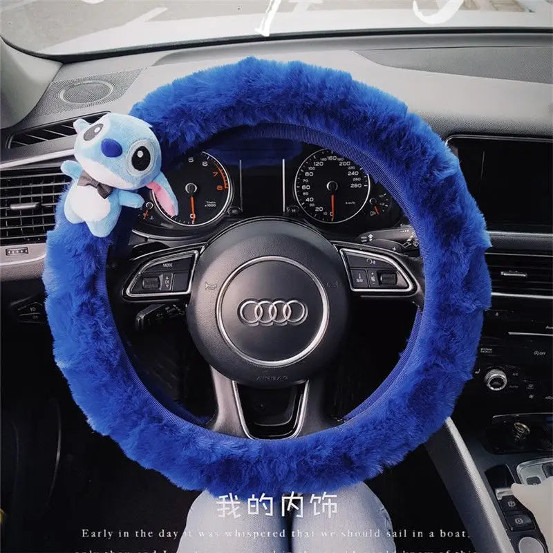 Stitch Plush Steering Wheel Cover – Universal Stretch Winter Warm Car Accessory FanzyMarket