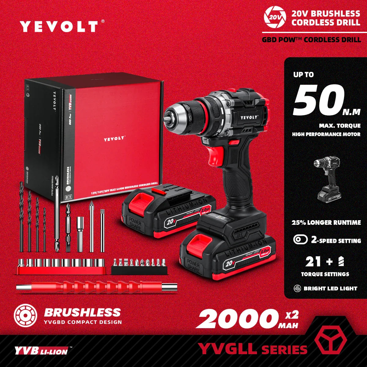 20V Brushless Cordless Drill Driver, Compact 21+1 Torque Keyless 3/8\" (0.8–10mm) Handheld Screwdriver with LED FanzyMarket