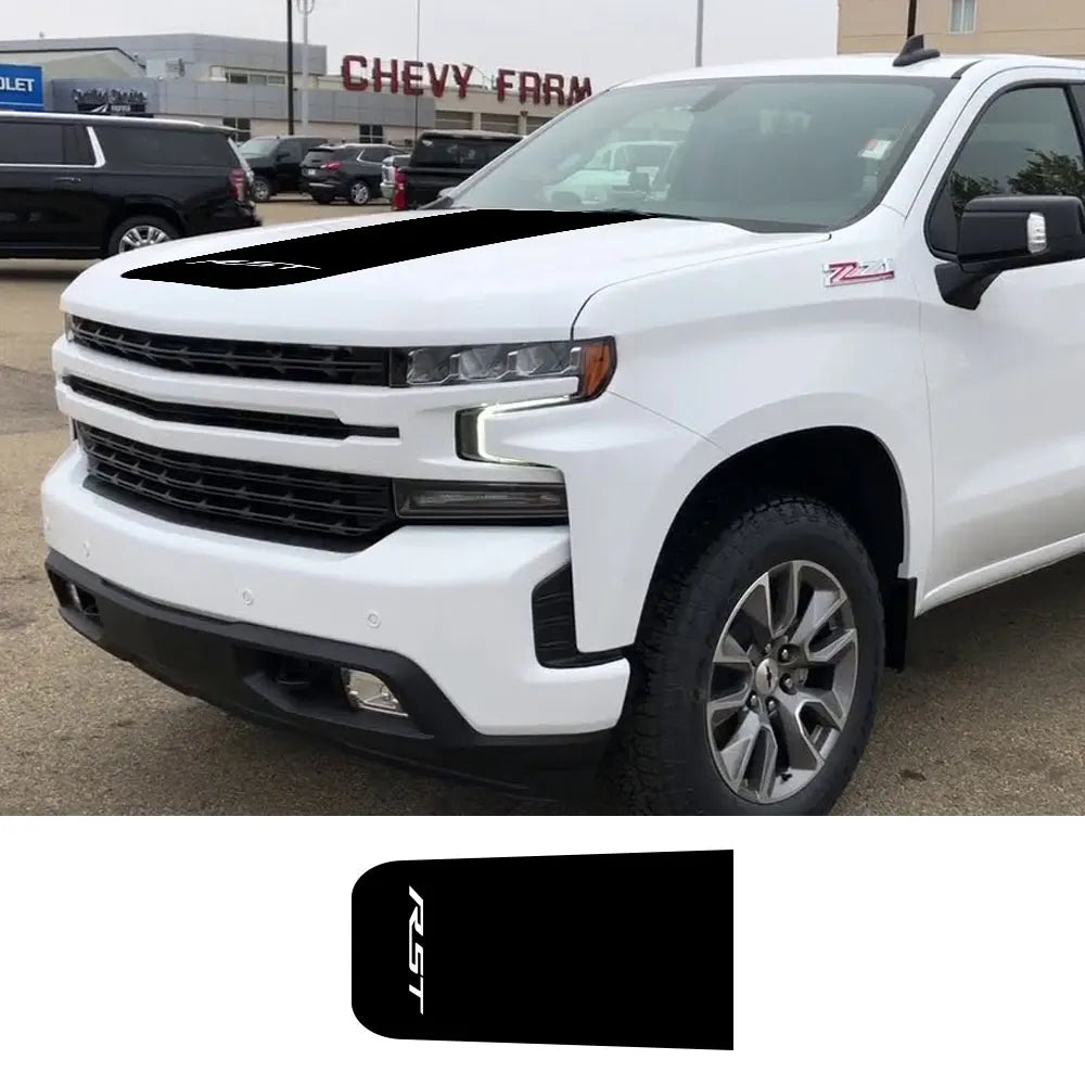 Chevrolet Silverado RST hood decal vinyl sticker by Quality Prints USA, vehicle motor decor for truck customization.