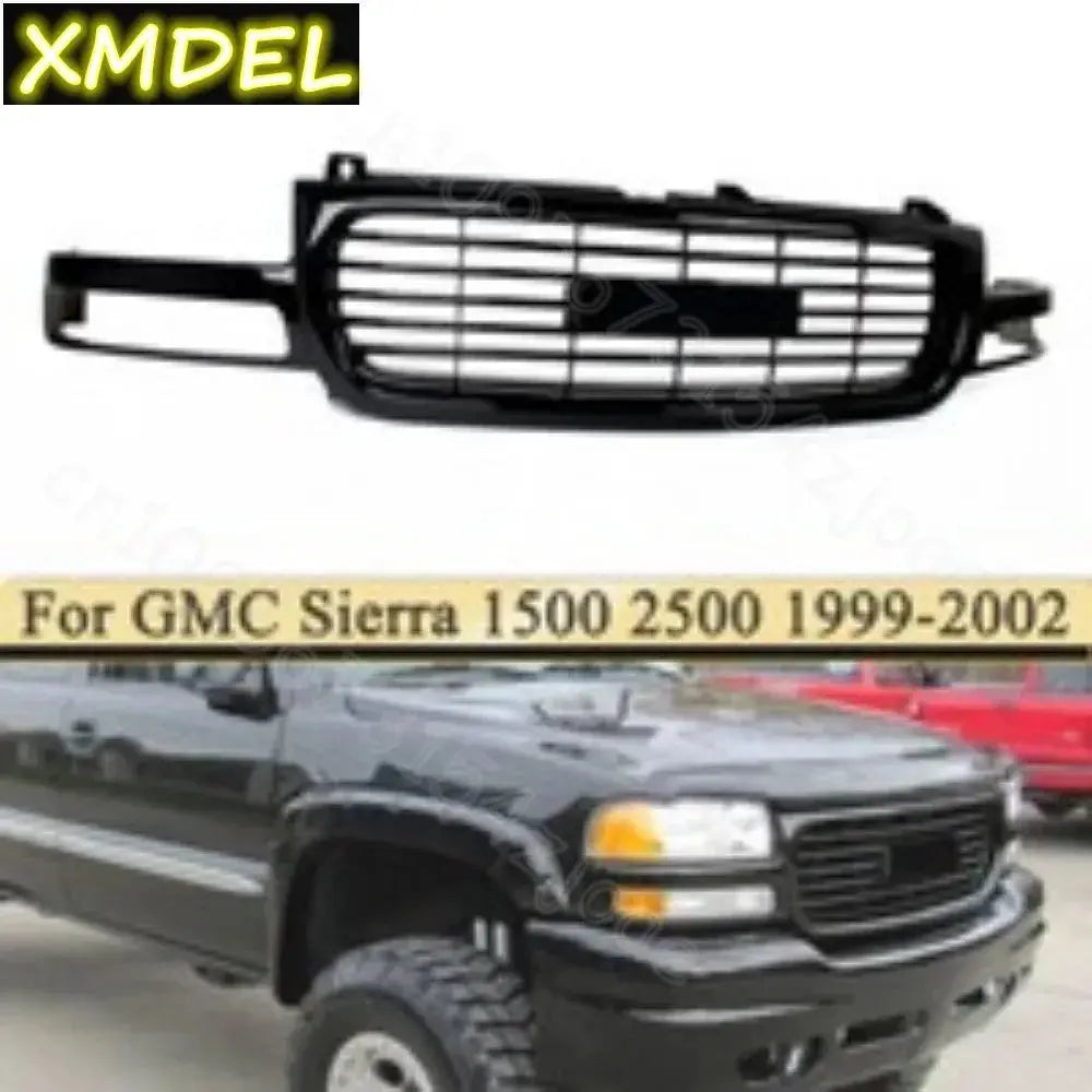 for GMC Sierra 1500 1999-2002 Glossy Black Front Hood Grills Front Bumper Upper Grille Radiator Mesh Grill Racing Grills Gm Service Guy