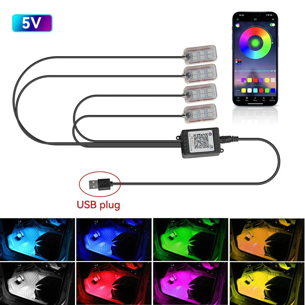 LED Car Interior Ambient Lights Kit - RGB Foot Strip Lighting with Remote & App Music Control Econic Blanks