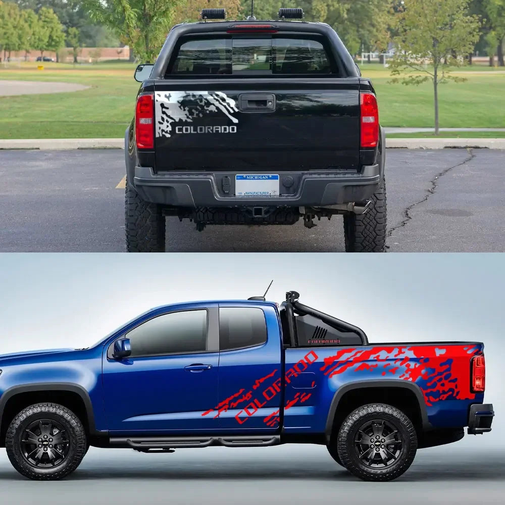 3-piece matte vinyl Splash Grunge Body Side Decal kit for Chevrolet Colorado Z71, designed for vehicle customization and style.