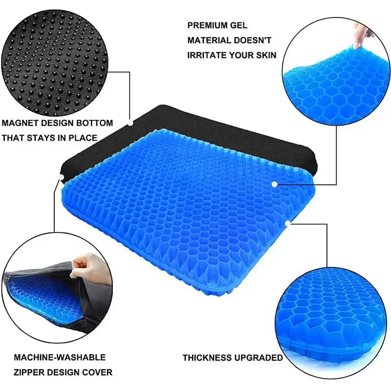 Double-Thick Gel Seat Cushion – Honeycomb Cooling Pressure Relief Pad for Office Chair, Car Seat & Wheelchair (Breathable, Non-Slip, Washable) FanzyMarket