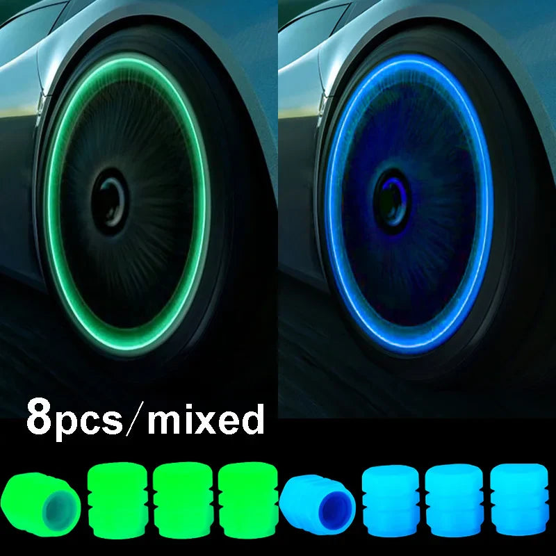Glow-in-the-Dark Luminous Tire Valve Caps Set of 4 — Fluorescent Wheel Valve Stem Caps Universal for Car Motorcycle Bicycle FanzyMarket
