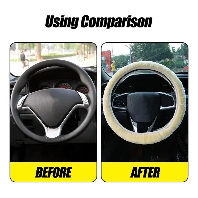 Plush Steering Wheel Cover 38 cm (15 in) Thick Winter Warm Non-Slip Soft Universal Fit for Most Cars FanzyMarket