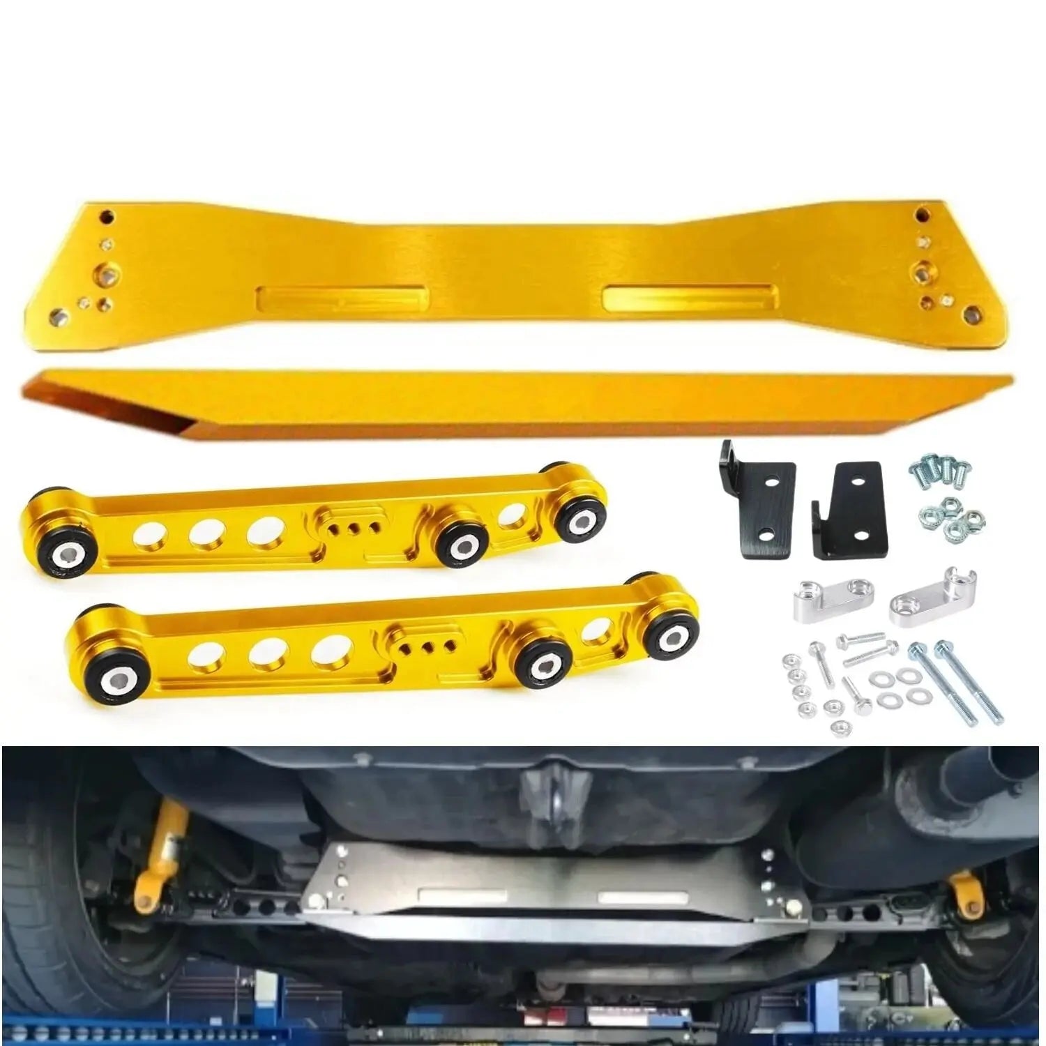 red gold Silver Rear Subframe Brace + Tie Bar + Lower Control Arm For Honda Civic EG 1992-1995 suspension performance parts Gm Service Guy