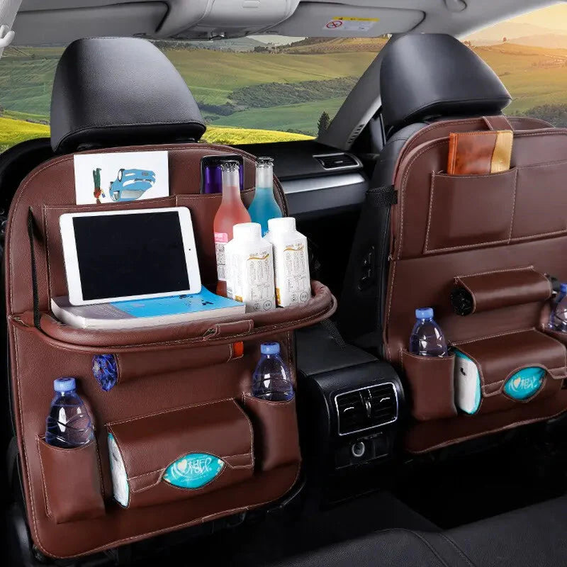 Car Seat Back Organizer with Foldable Table Tray – PU Leather Storage Econic Blanks