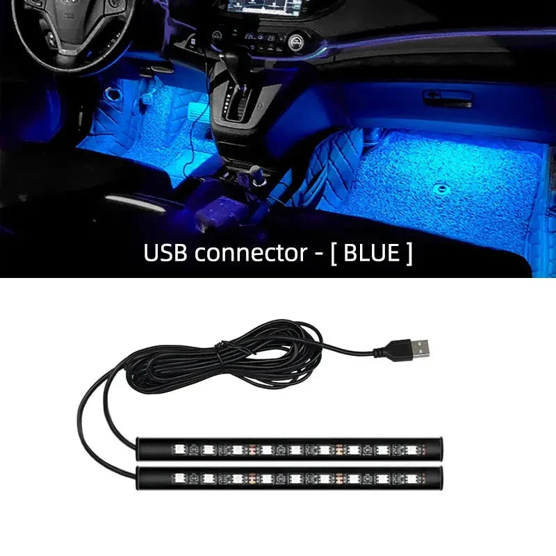 2-in-1 LED Car Neon Foot Light - USB & Cigarette Lighter Interior Ambient Lamp Econic Blanks