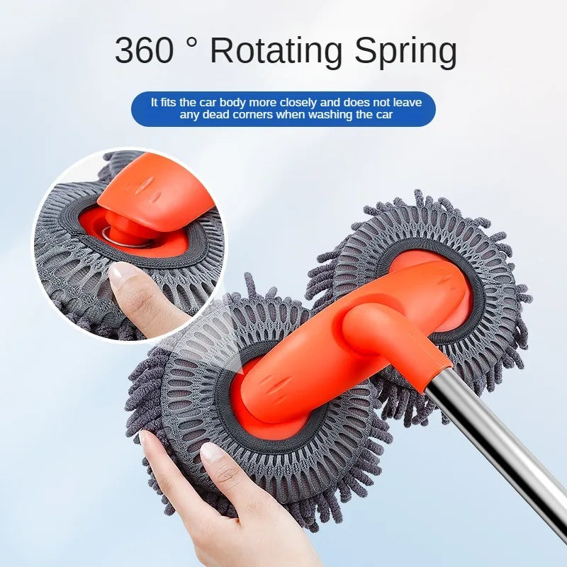 LEIBOO Car Washer Mop Foam Wash Chenille Brush Double Brush Head Roof Window Cleaning Maintenance Three-Section Telescopic Mop Econic Blanks