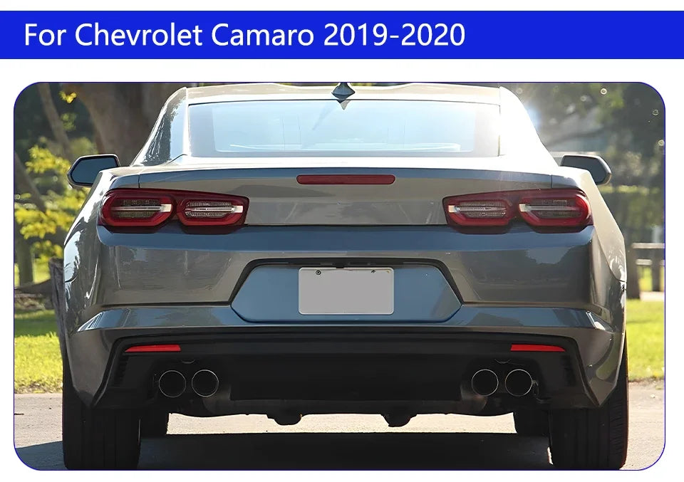Chevrolet Camaro 2014-2020 rear LED taillights assembly with turn and brake lights, featuring bright highlight accents.