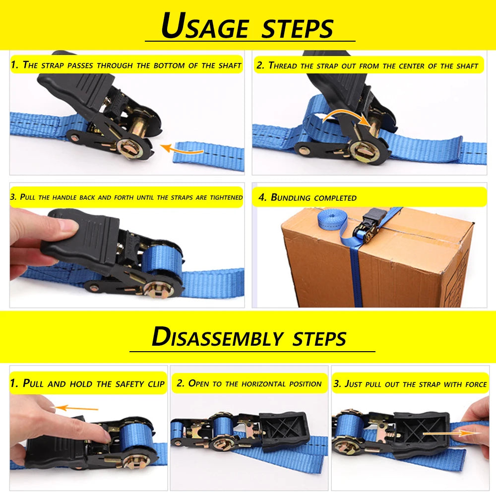 Gm Service Guy ratchet binding strap for motorcycles, 3m x 2.5cm, securing luggage with fasten belt and ratchet rope system.