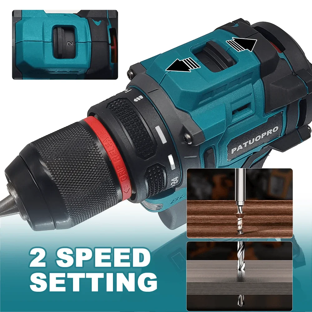 Brushless Cordless Drill 2-Speed - 3/8 in (0.8–10 mm) Keyless Chuck - 21+1 Torque - Compatible with 18V Slide Batteries (Battery Not Included) FanzyMarket