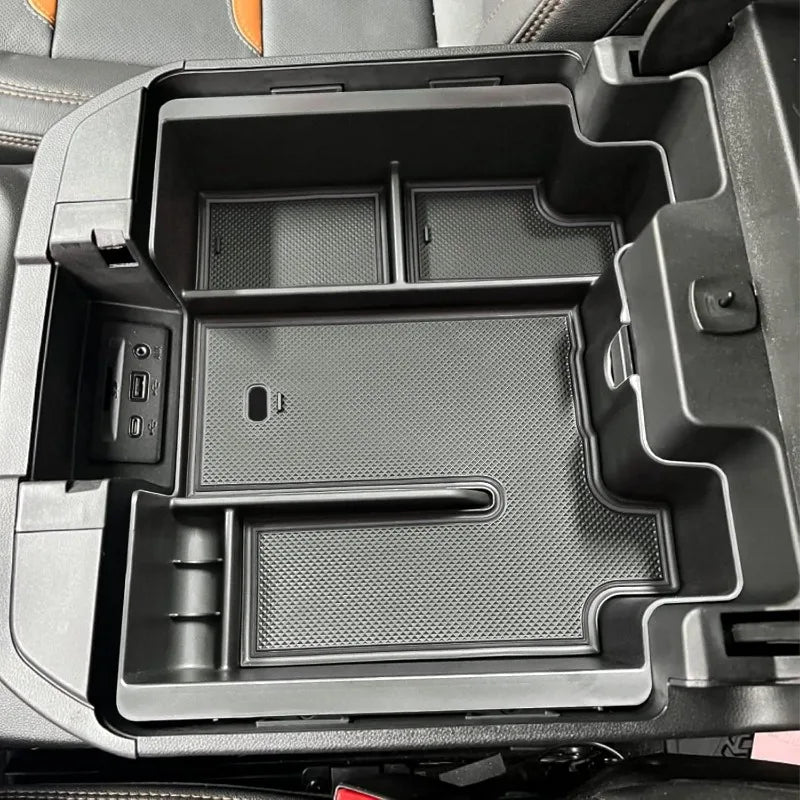 Full size Chevy Silverado and GMC Sierra center console organizer tray by Gm Service Guy, fits 2019-2023 models, keeps essentials organized.